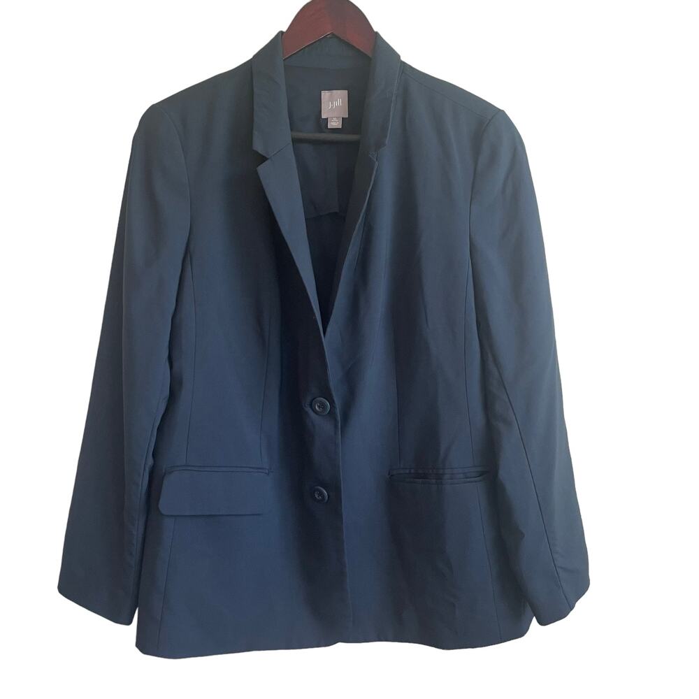 J Jill Women Jacket 12 Navy Wool Blazer Old Money Career‎ Classic Quiet Luxury